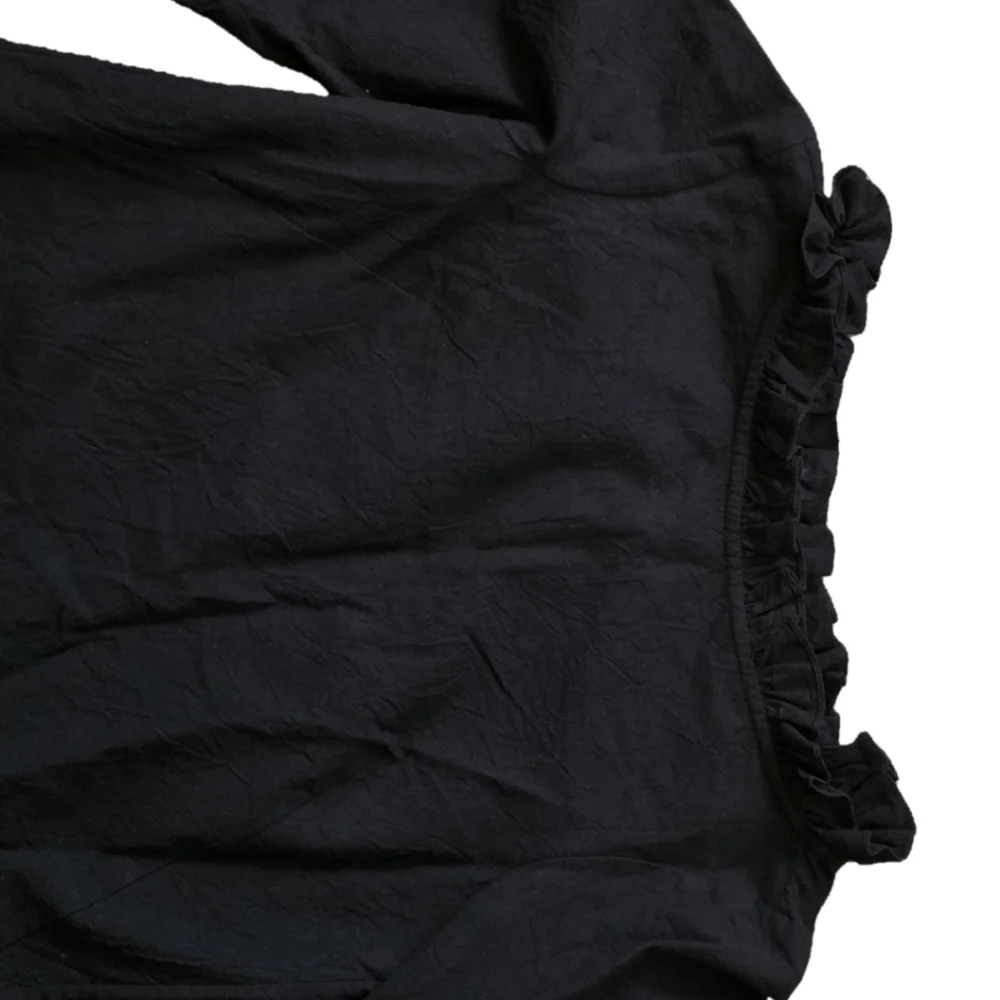 Handmade 1980s Black Ruffle Blouse – 100% Cotton (XS)